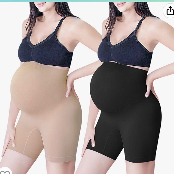Diravo Maternity Shapewear 2 High Waist Mid-Thigh Belly Support Black /Beige SM - Picture 2 of 4
